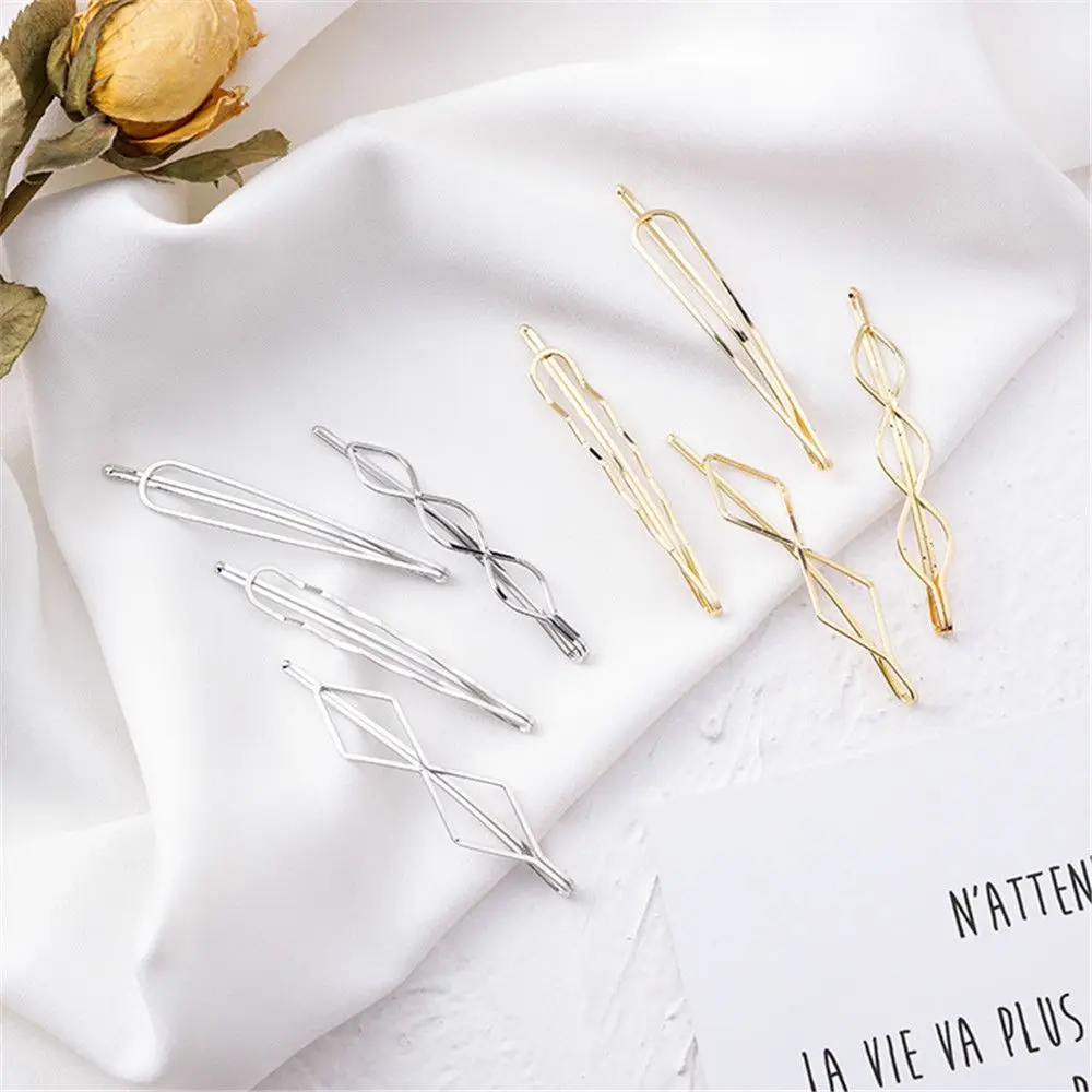 

4pcs/set Korea Simple Metal Hair Clips Geometric Rhombus Gold Silver Color Hairpins Hair Accessories for Women