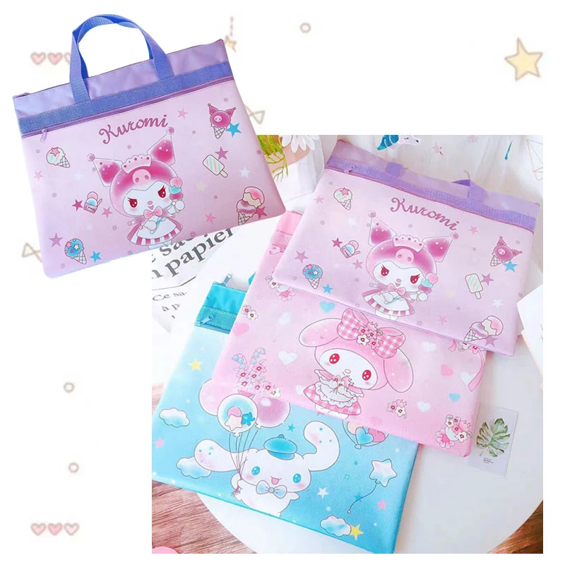 

Cute Cartoon Anime Kuromi Melody Cinnamoroll PC Dog KT Cat Portable Handbag Kawaii Student A4 Material File Storage Bag Gift