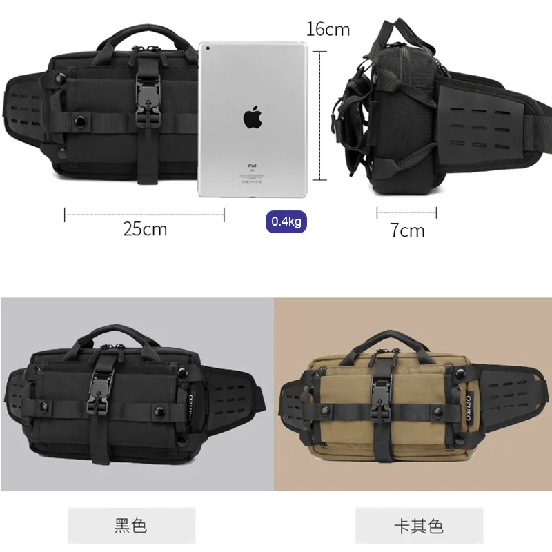 OZUKO Men's Sports Waist Bags Tide Brand Waterproof Crossbody Bags Outdoor Functional Tactical Crossbody Chest Bags Men