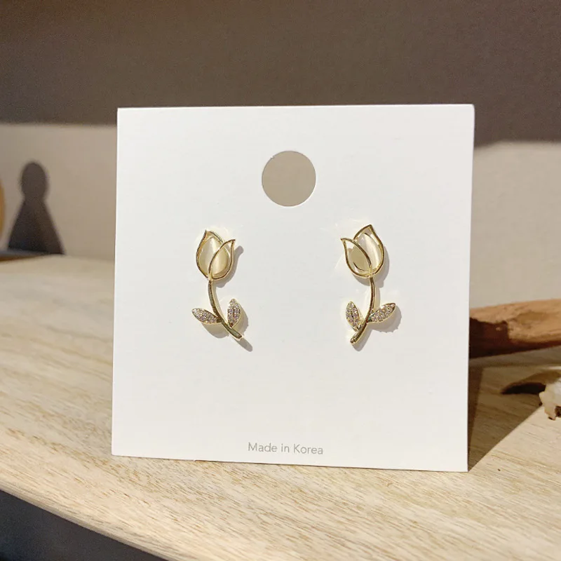 

Wensty 2022 New Model Hot Sale Earring Fashion Plating18K Gold Opal Custom New Design Luxurious Gift Party Rose Earring for Girl