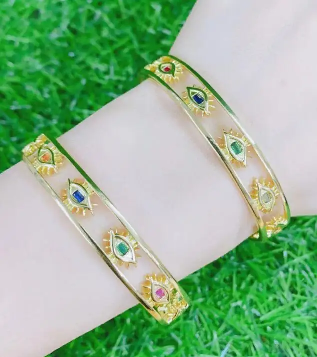 

New Fashion Crystal Zircon Enamel eye Bangle for Women Adjustable Open Cuff Bangles Best Party Wedding Jewelry Gift fg4w