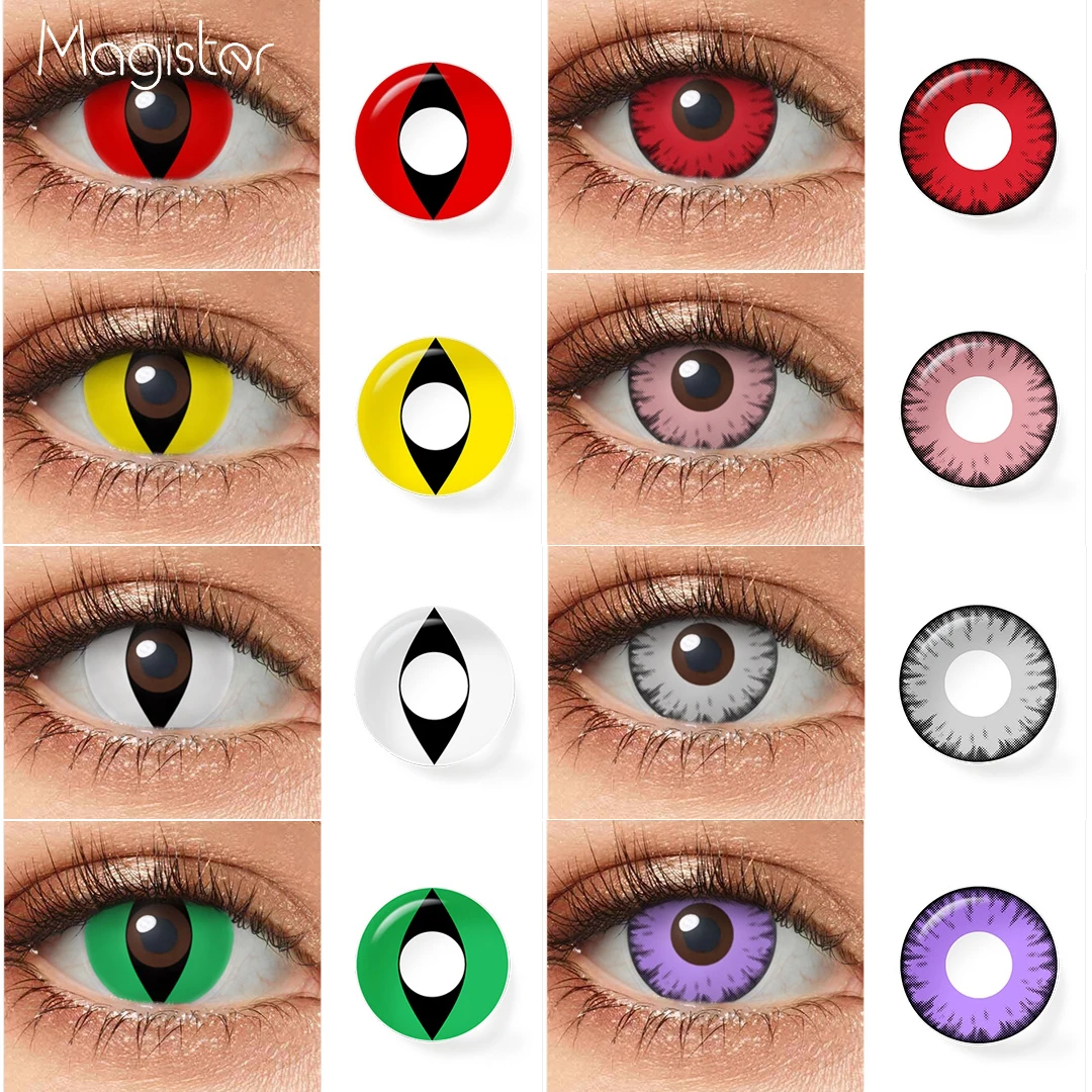 Cosplay Colored Contact Lenses Shine Purple Halloween Contacts Yellow Cat Eye Contact Lens Beauty Makeup Anime Accessories