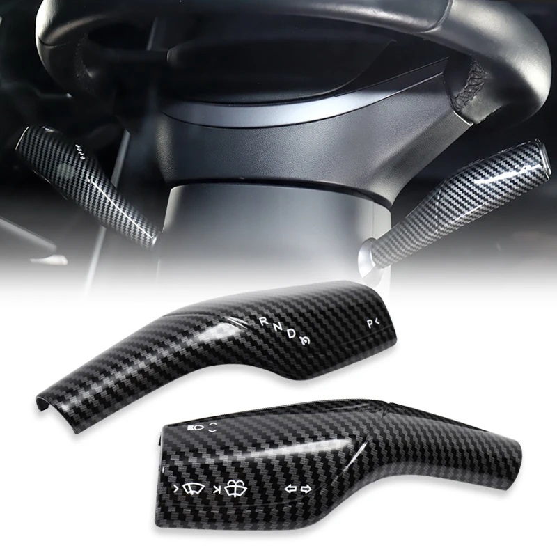 

2 PCs/set Carbon Fiber Steering Wheel Whift Protection Cover Car Column Shift Knob Cover Decor For Tesla Model S Model Y Style