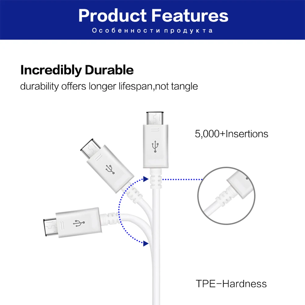Оригинальный кабель Micro USB Samsung 100/150 см 2 А для быстрой зарядки и передачи данных