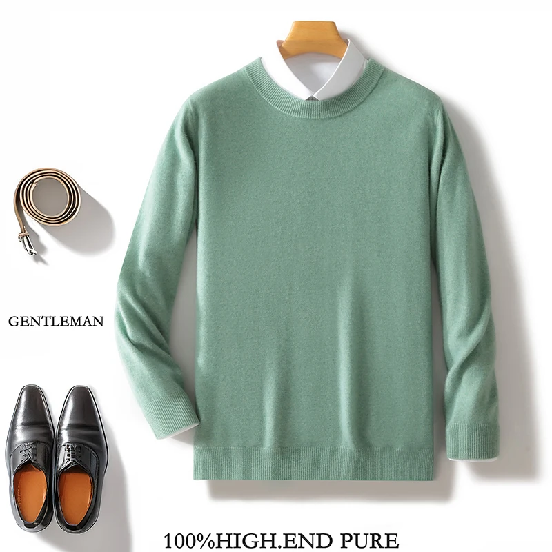 Осенне-зимний новый свитер из 100% чистой мериносовой шерсти мужской вязаный