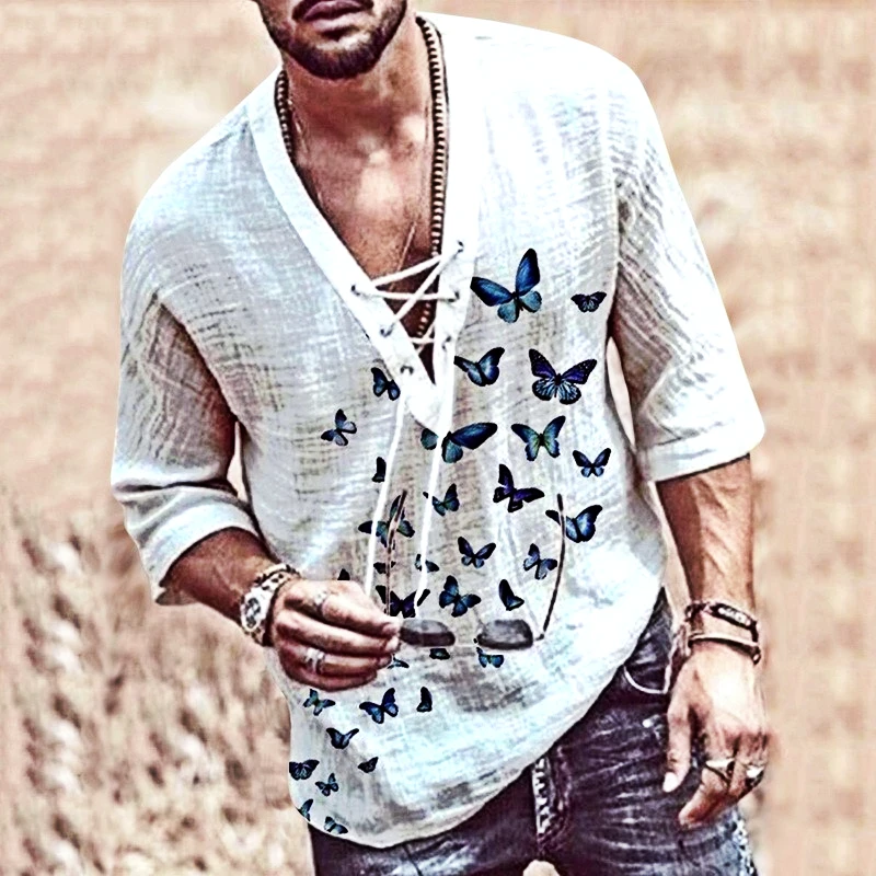 

White T-shirt, Summer Coat, Casual Shirt, Short Sleeve Cotton and Linen Shirt, Loose Shirt, Silk Shirt, Male