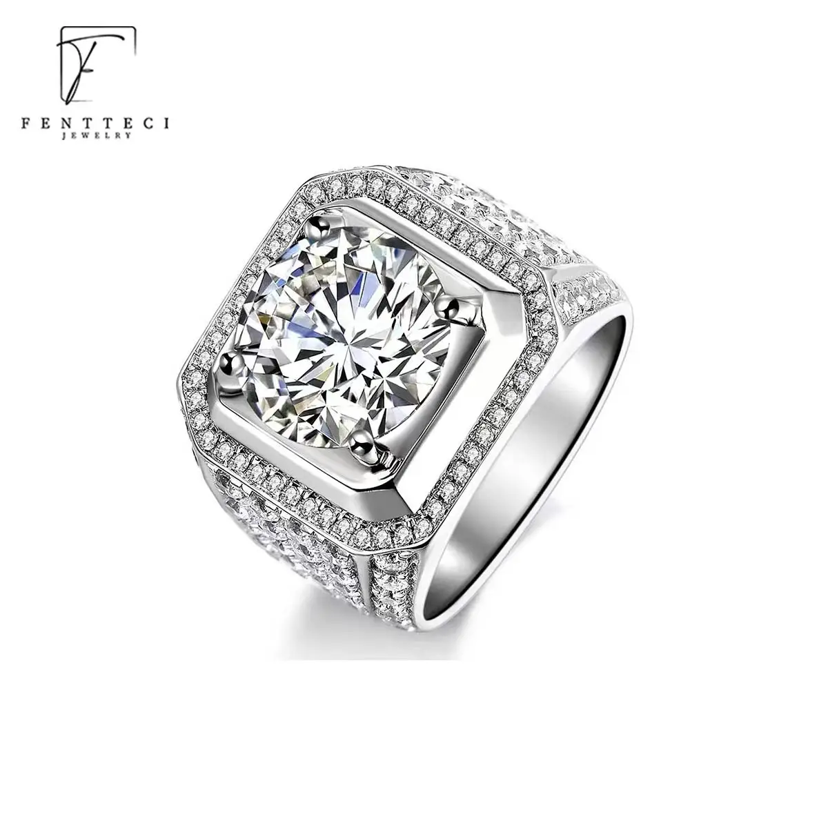 FENTTECI 925 Sterling Silver Moissanite Ring Group Set Full Of Diamond Men's Ring Luxury Ring 2ct 3ct 5ct Luxury Jewelry for Men