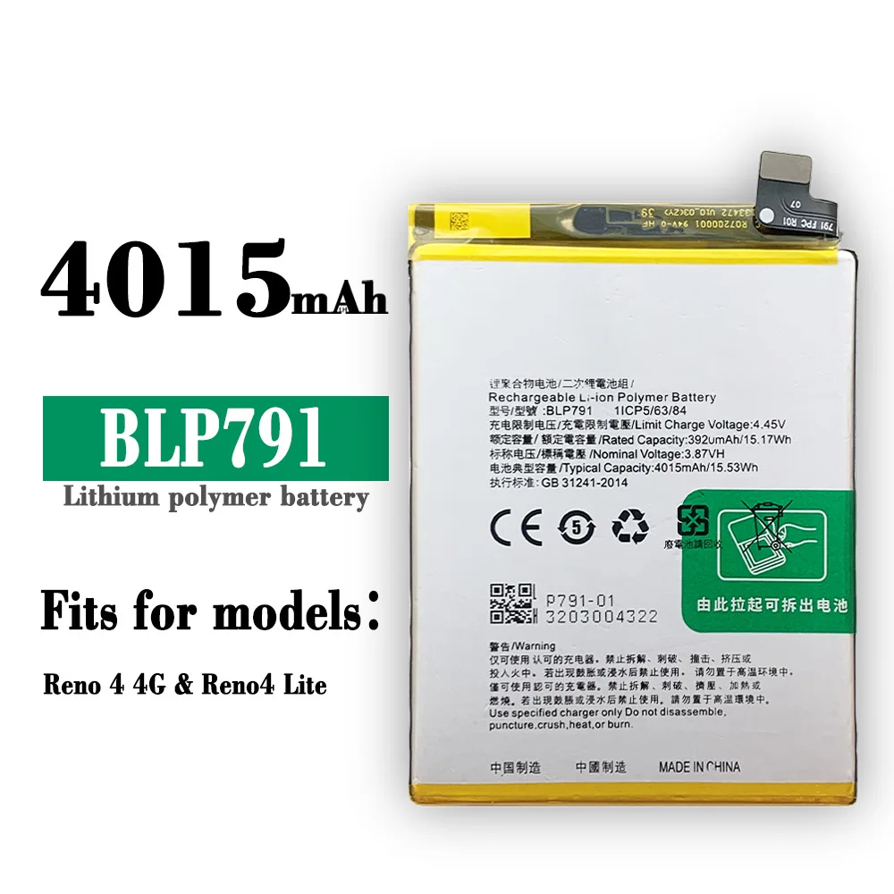 

100% New Replacement Battery For OPPO RENO4 4G Large Capacity Mobile Phone Battery BLP791 Battery 4015mAh Lithium Battery