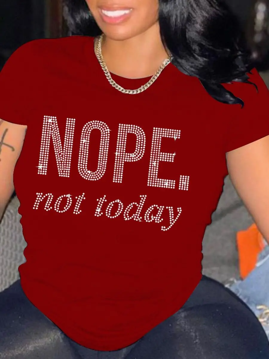 

Women's Short-sleeved T-shirt 2022 Summer New Fashion Round Neck Tops Outdoor Casual Loose Rhinestone Letter Pattern Pullover