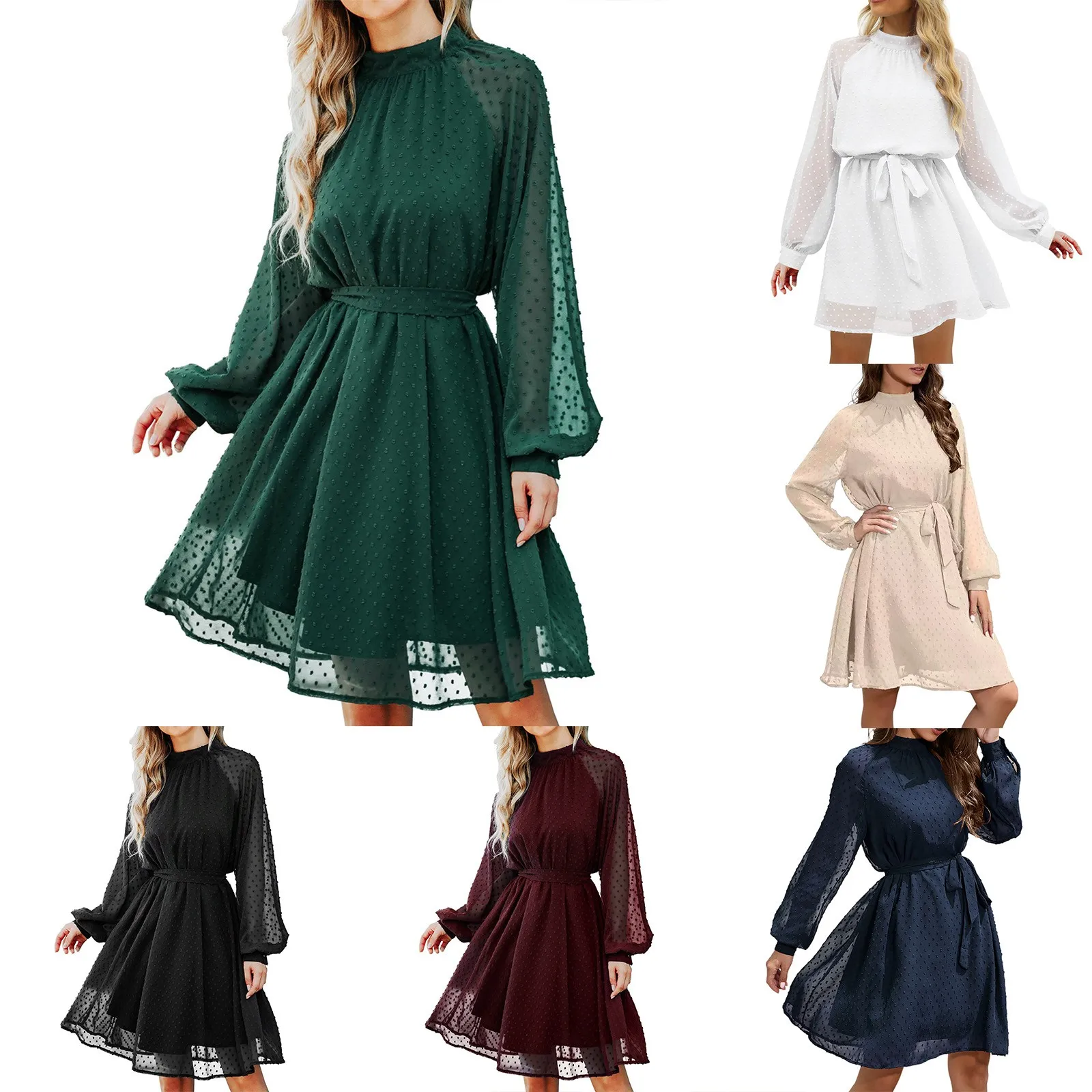 

2022 женское шифоновое однотонное Повседневное платье-рубашка с длинными рукавами и отложным воротником сарафаны для женщин платье-туника в ...