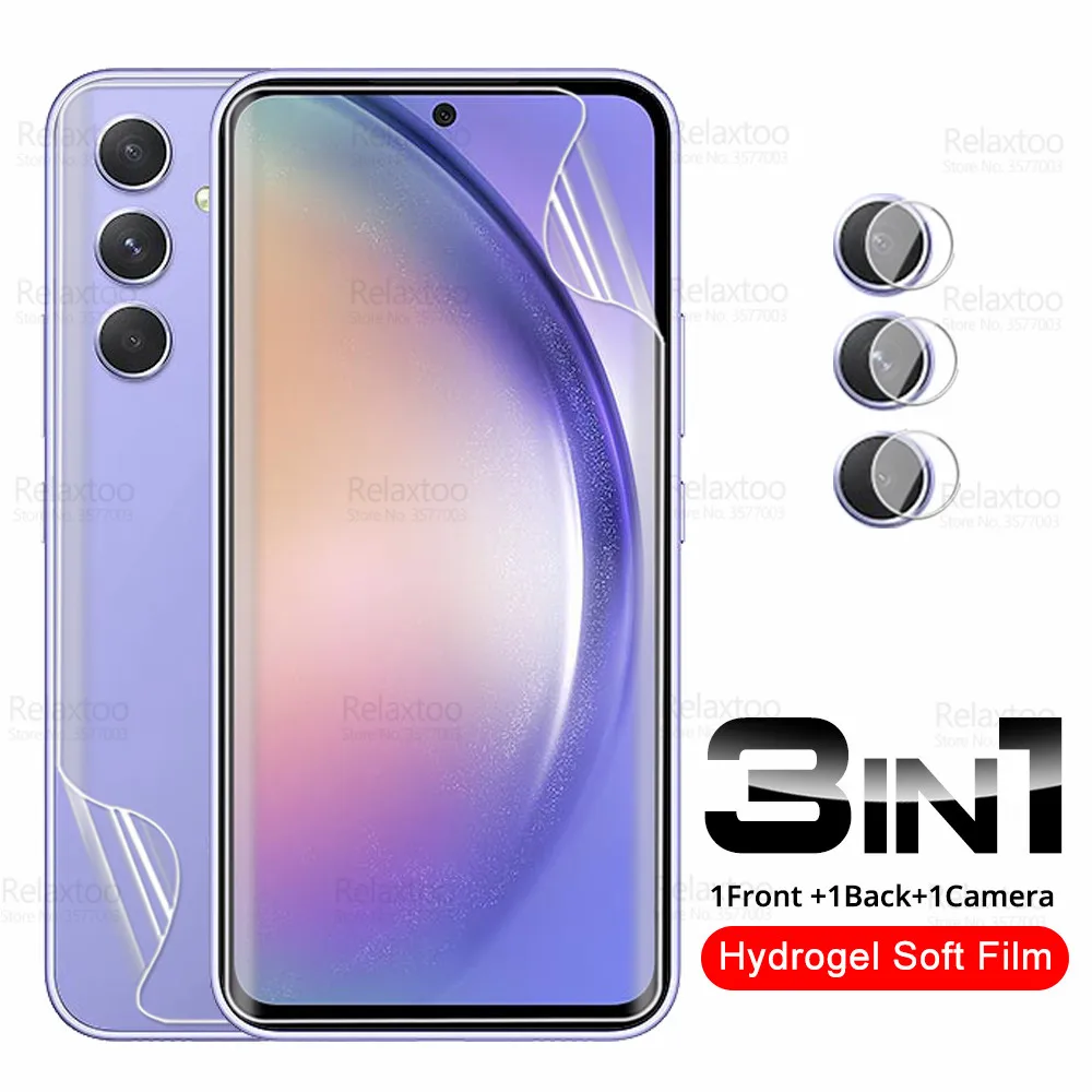 

3in1 Camera Glass Front Back Hydrogel Film For Samsung Galaxy A54 Screen Protector Sumsung A54 5G A 54 54A A546B 6.4" Soft Films
