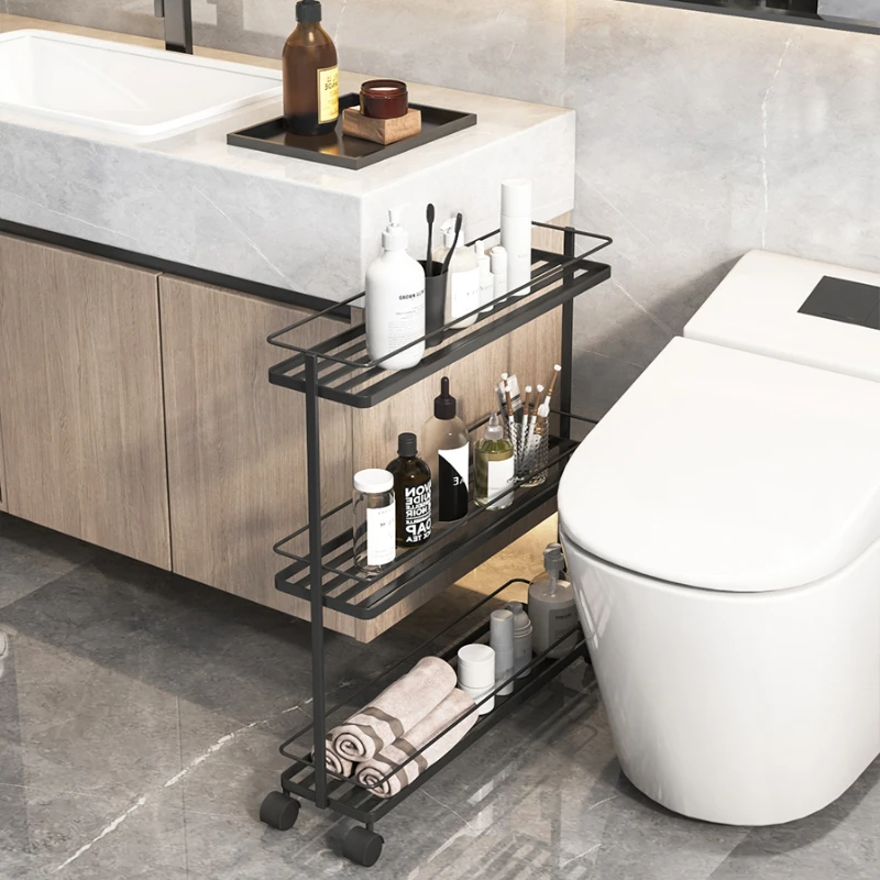 

Free Punching Multi-layer Bathroom Floor Storage Shelf With Wheels Movable Storage Rack Rolling Ultra-narrow Storage Organizer