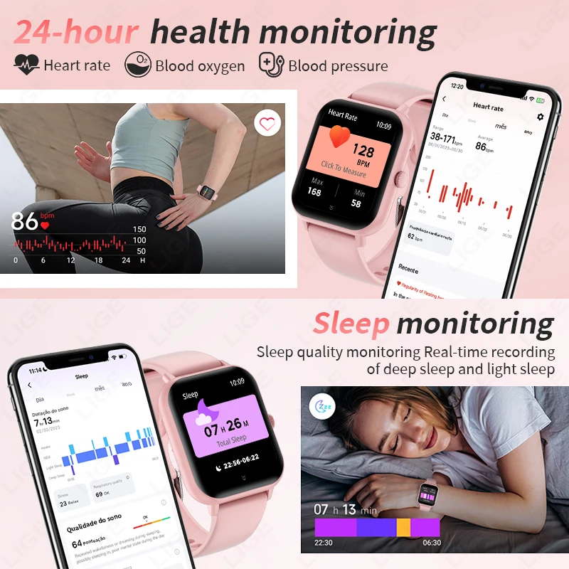 LIGE 2024 Bluetooth Call Смарт-часы Мужчины Женщины Полный сенсорный экран Спортивные