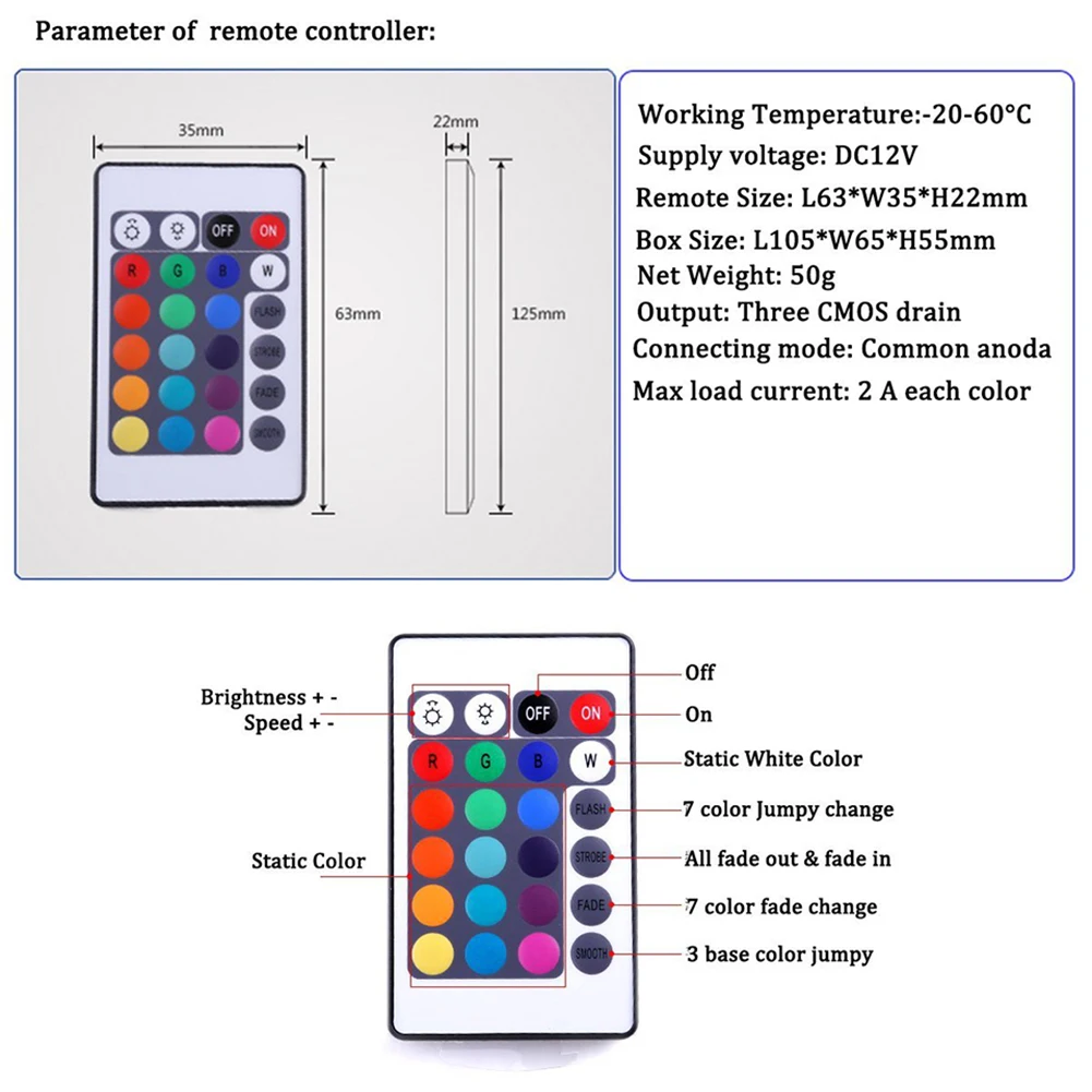 

DC 12V LED RGB Infrared Remote Controller for SMD 3528 5050 RGB LED Strip Lights