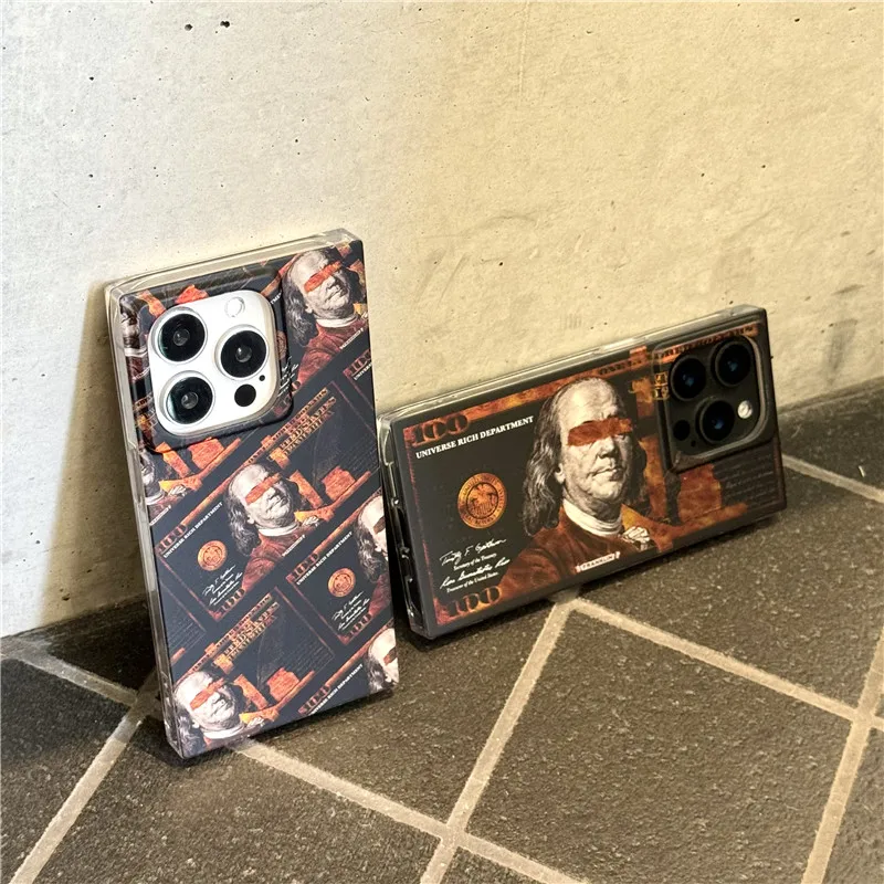 Квадратный доллар 100 долларов США Бенджамин Франклин чехол для телефона iPhone 12 13 14