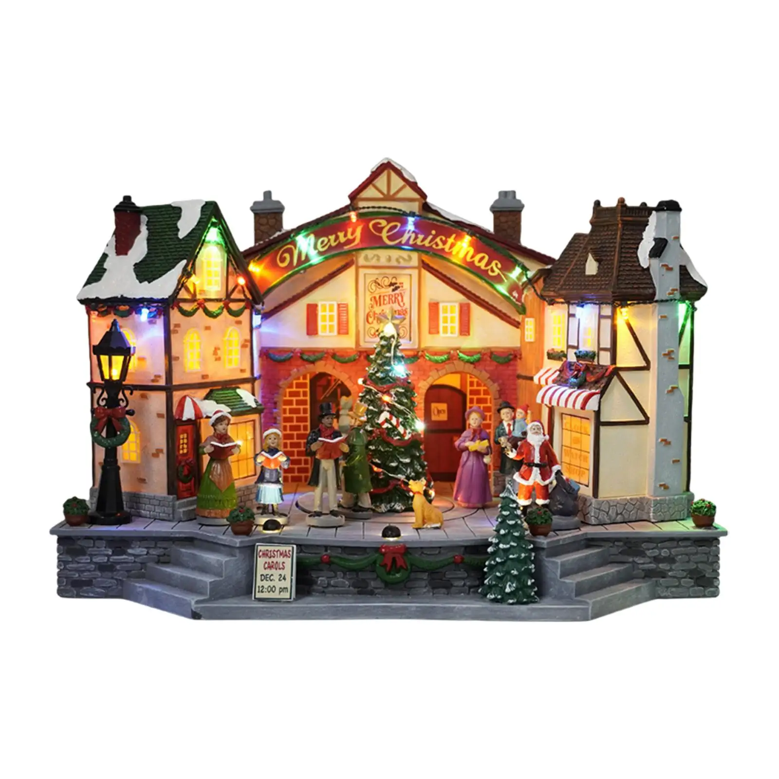 

Resin Christmas Winter Scene Village House Building with Colorful Light Sculpture Cottage Town for Home Bedroom Decoration