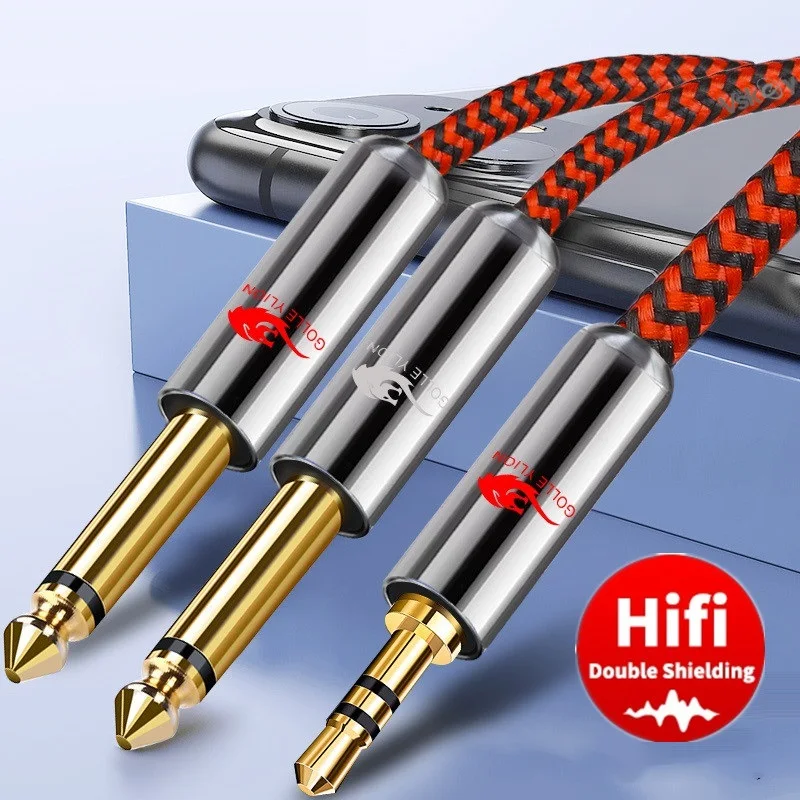 Hifi Audio Cable 3.5mm to 2 x 6.35mm 1/4 Inch TS Mono Male for Mixing Console Amplifier 3.5 to 2 TS Jack Shielded Cords 2m 3m 5m