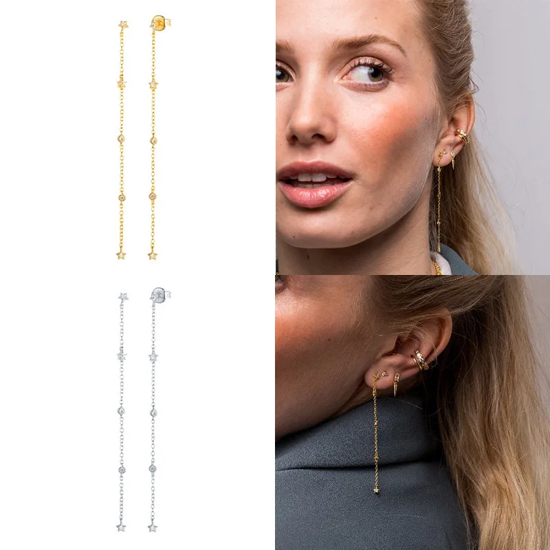 

Mini XINGX Earrings White Diamond Long Fringe Women's 925 Silver Simple Ear Line Freshess Earrings Earrings