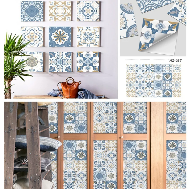 

24PCS Retro Tile Wall Sticker PVC Self Adhesive Waterproof Wallpaper Bathroom Kitchen Backsplash Film Stair Furniture Room Decor