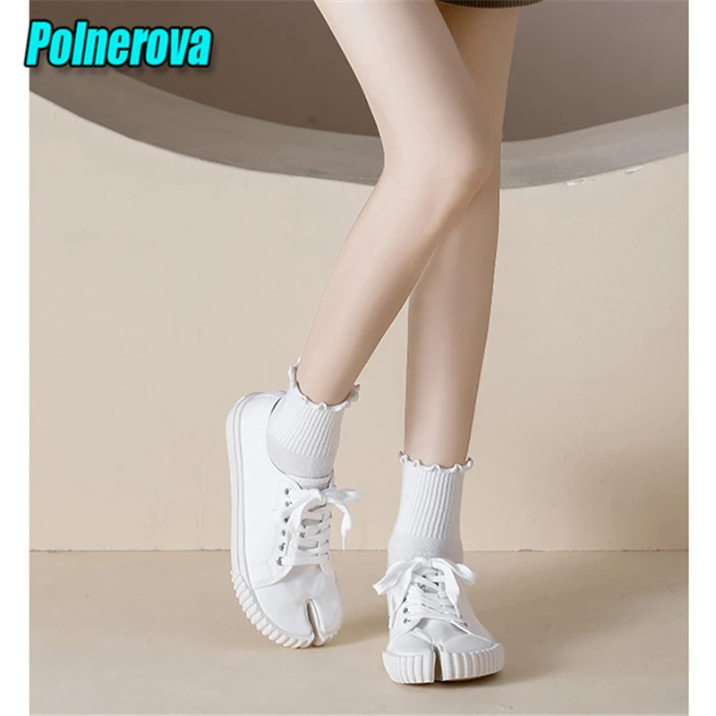 Женская парусиновая обувь таби повседневная на плоской подошве со шнуровкой и