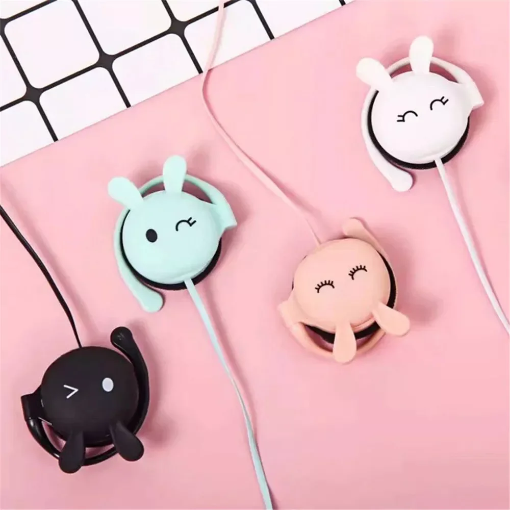 

3.5mm Cute Rabbit Headphones Stereo Ear Hook Sport Wired Earphones Headset With Microphone Earbud For Xiaomi MP3 Girls Gift