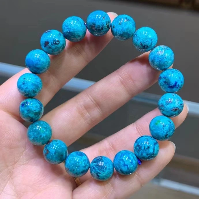 Genuine Natural Blue Malachite Azurite Chrysocolla Bracelet Gemstone Stretch Round Beads 12mm Malach