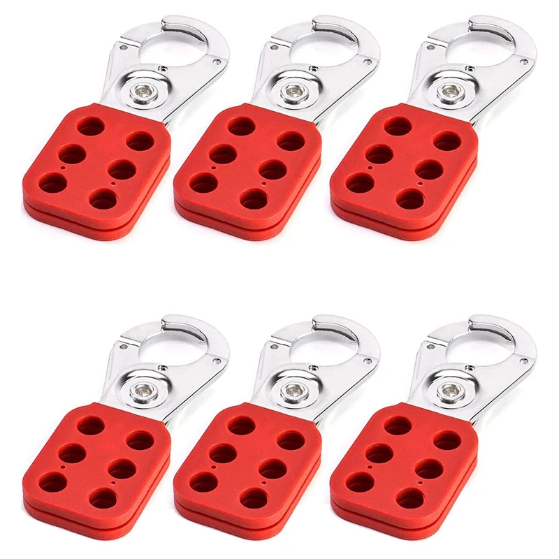 

1 Inch Locking Tag Hasp, 6-Pack Tamper Resistant Stainless Steel Padlock Hasp With Extended Prongs, Red