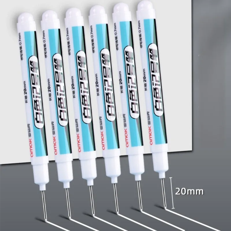 

0.7mm White Paint Marker Pen 20cm Deep Hole Markers Pen Set Waterproof Permanent Oily Pens For Rock Wood Metal Glass Tiles