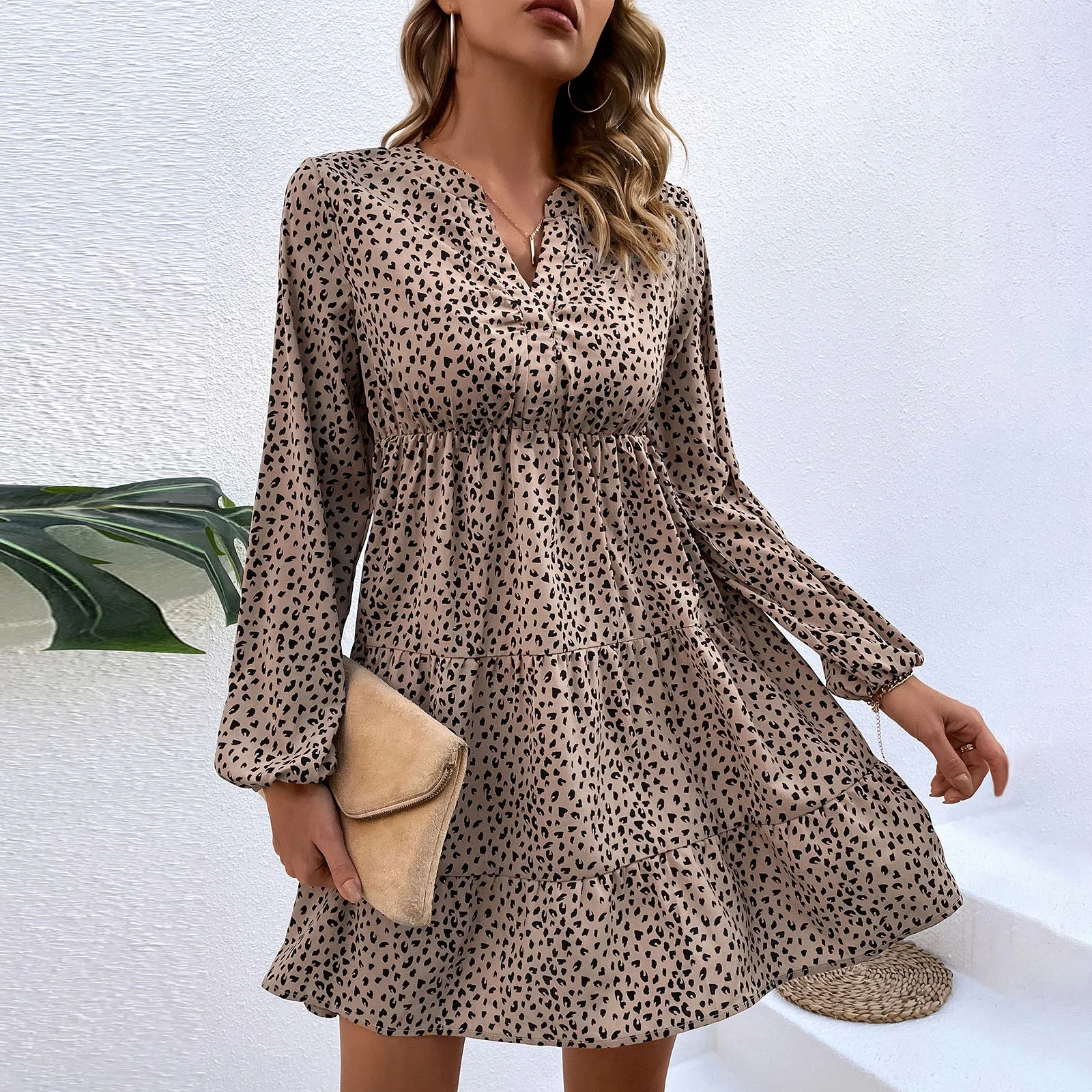 

Women V-neck Leopard Print Long Sleeve Dress 2023 Spring Sexy Mini Party Dress Elegant Fashion Chic Dress Vestidos
