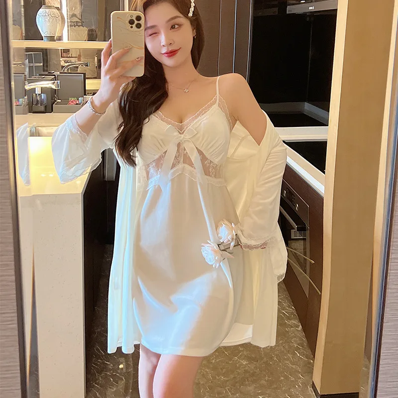 

Autumn Winter Velour Nightwear Sexy Velvet Female Robe Suspender Nightdress Sleepwear Bathrobe Sexy Lace Two Piece Set Home Wear