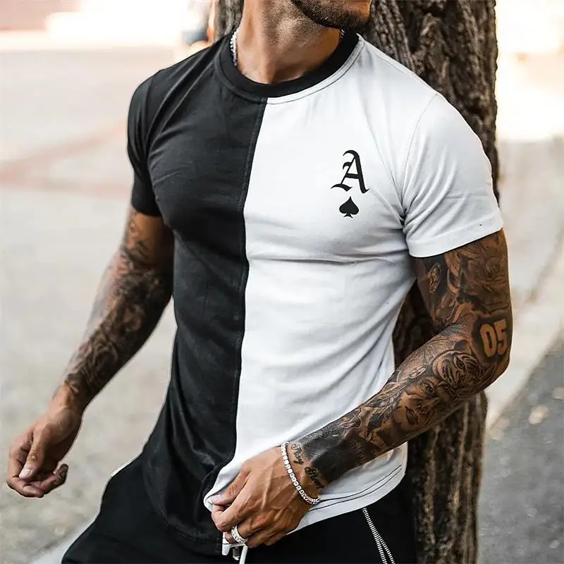 

Men's 3D Street Style T-shirt, Poker Printed Round Neck Shirt, Short Sleeve, Zebra Stripes, Oversized Top, Summer 2023