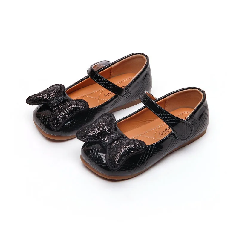 

Однотонные белые классические туфли для девочек с бантом для вечерние, шоу 2022, детская модная весенняя блестящая повседневная обувь Мэри Джейн на липучке и плоской подошве