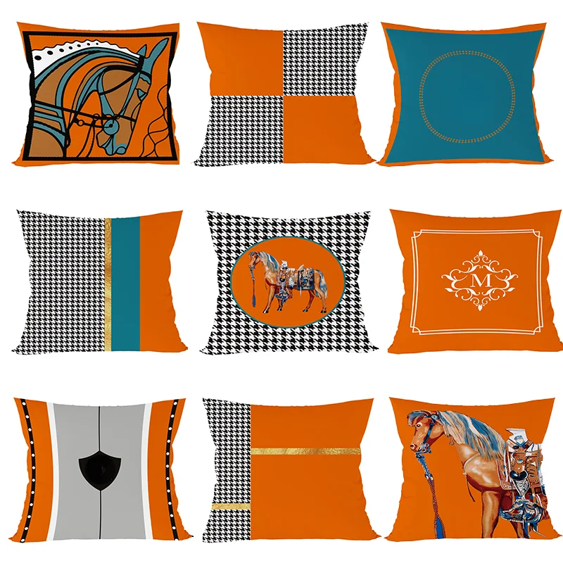 Nordic orange luxury sofa pillow simple cushion core orange red double-sided geometric pillow orange backrest cover