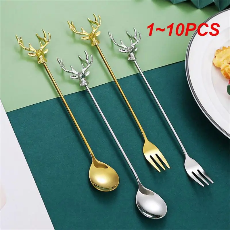 1~10PCS Stainless Steel Milu Deer Coffee Cake Spoon Fork Des