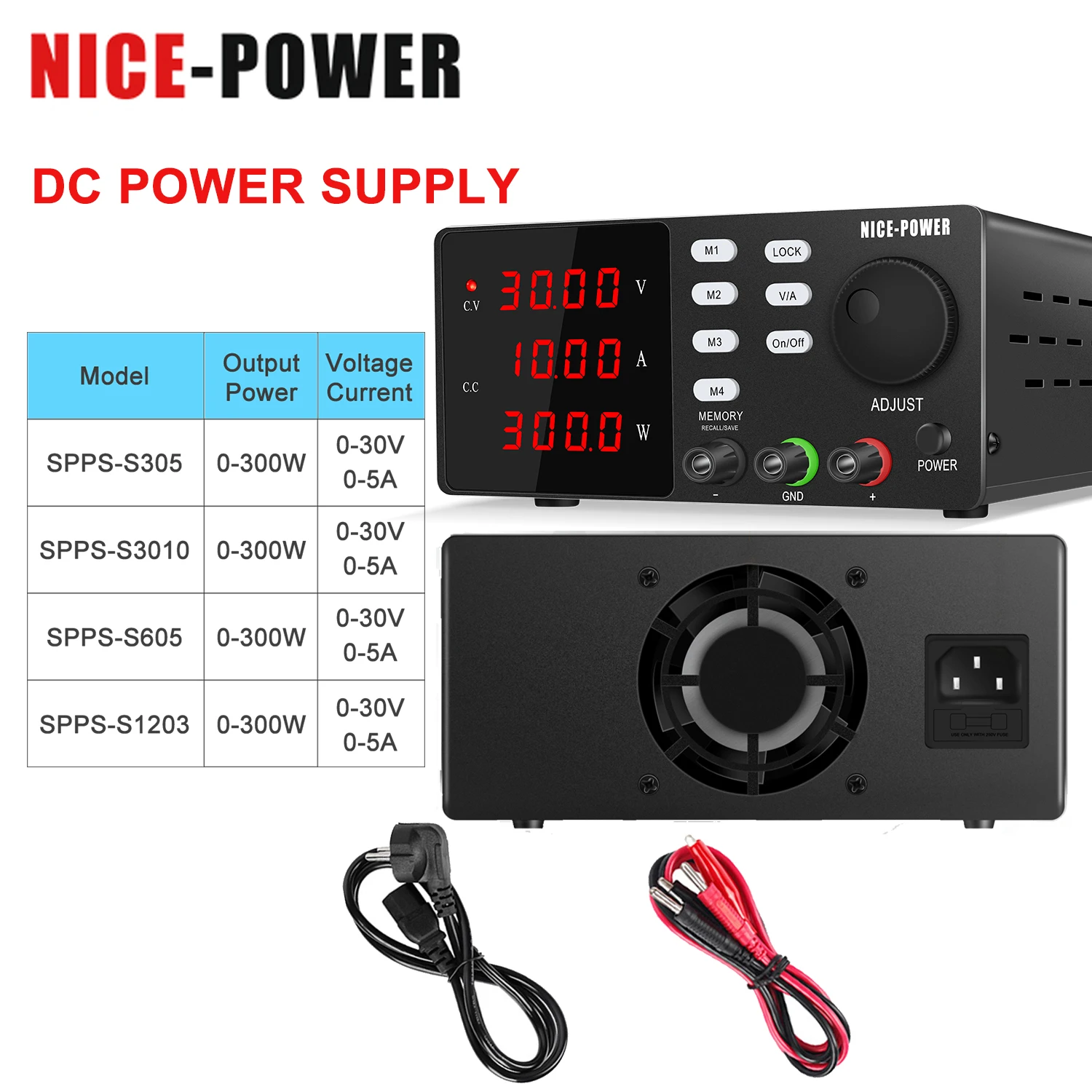

NICE-POWER DC Programmable Laboratory Power Supply 30V 10A Lab Adjustable Power Source Switching Voltage Stabilizer 220V 100V