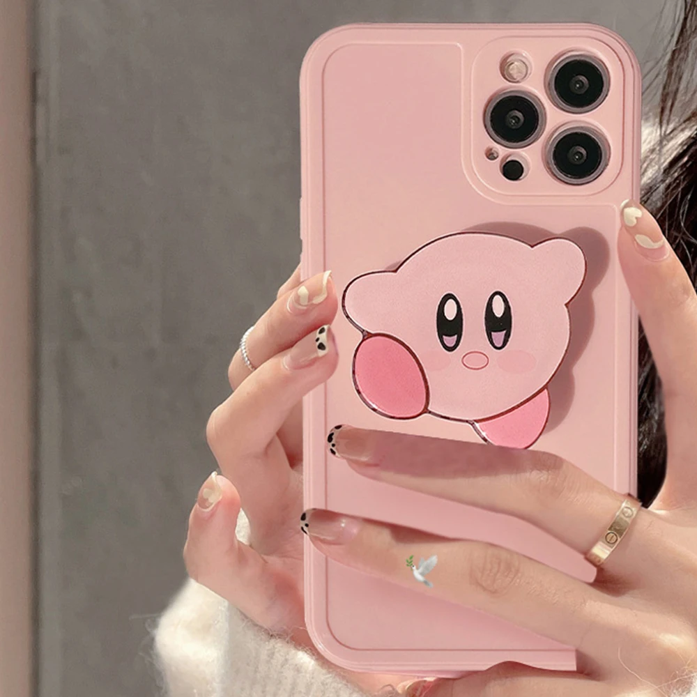 

Милый плюшевый Кирби мультяшный Милый Apple Pink Kirby мягкий чехол для телефона + подставка Плюшевые игрушки из аниме для девочек подарок на день ...