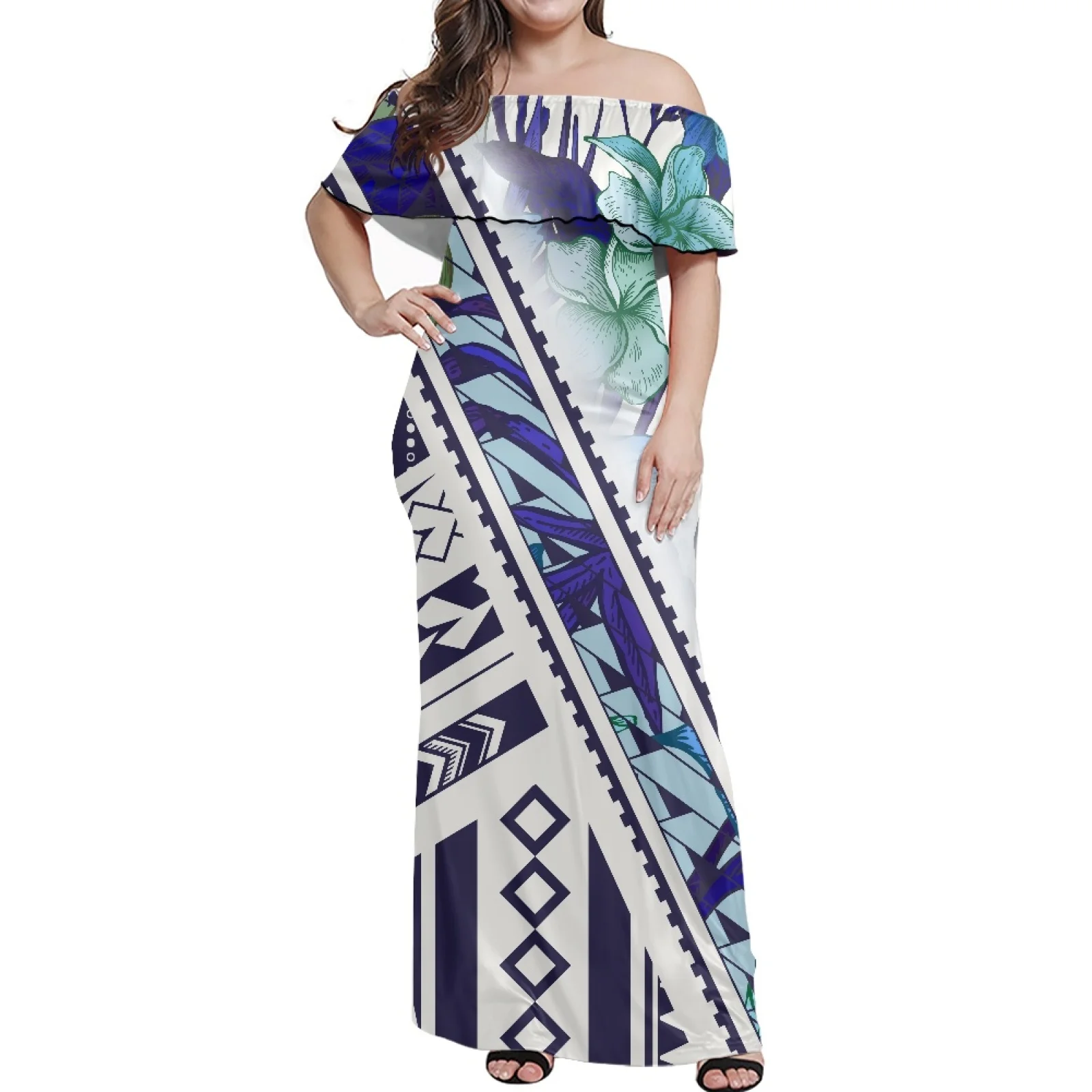 

Polynesian Tribal Hawaiian Totem Tattoo Hawaii Print Plus Size Elegant Dress 7XL Women Summer Backless Party Sexy Girls Clubwear