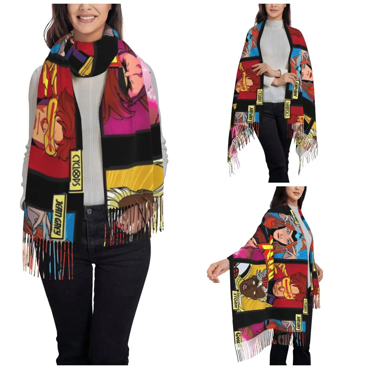 X-Men джинсовый серый шарф Cyclops Gambit Storm женские теплые зимние шали из пашмины и