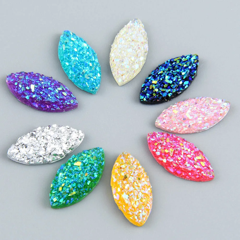 

80pcs 9*18mm Marquise Shape Bump Ore Surface AB Flatback Resin Rhinestones Beads Wedding Applique Ornament Hairpin Accessories