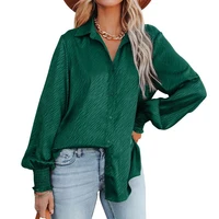 cinessd women single breasted blouse autumn tops turn down collar lantern long sleeves office lady solid print casual blouses