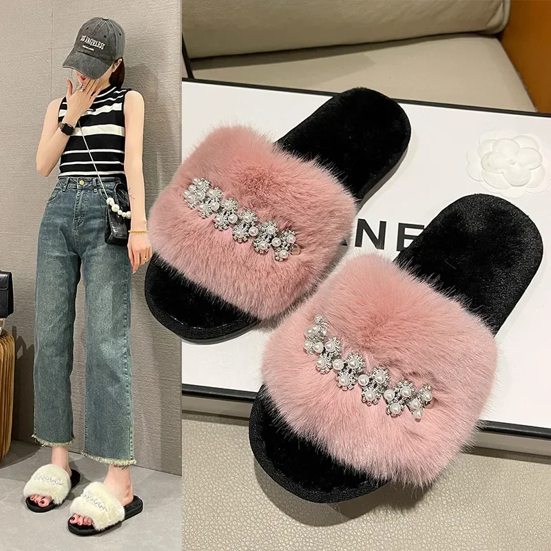 Женские домашние тапочки с цепочкой однотонные шлепанцы открытым носком на