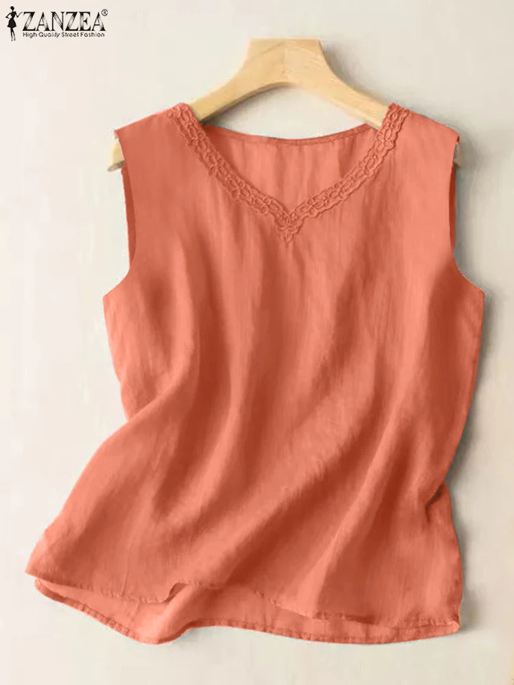 

Блузка ZANZEA женская с винтажной вышивкой, Модный Топ без рукавов, Пляжная рубашка с круглым вырезом для работы и отдыха, на лето