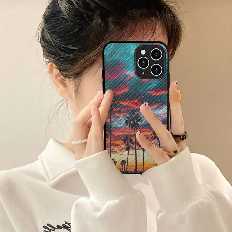 Чехол для телефона Sunset Beach Sea жесткий кожаный чехол iPhone 11 12 13 Mini Pro Max 8 7 Plus SE 2020 X XR XS