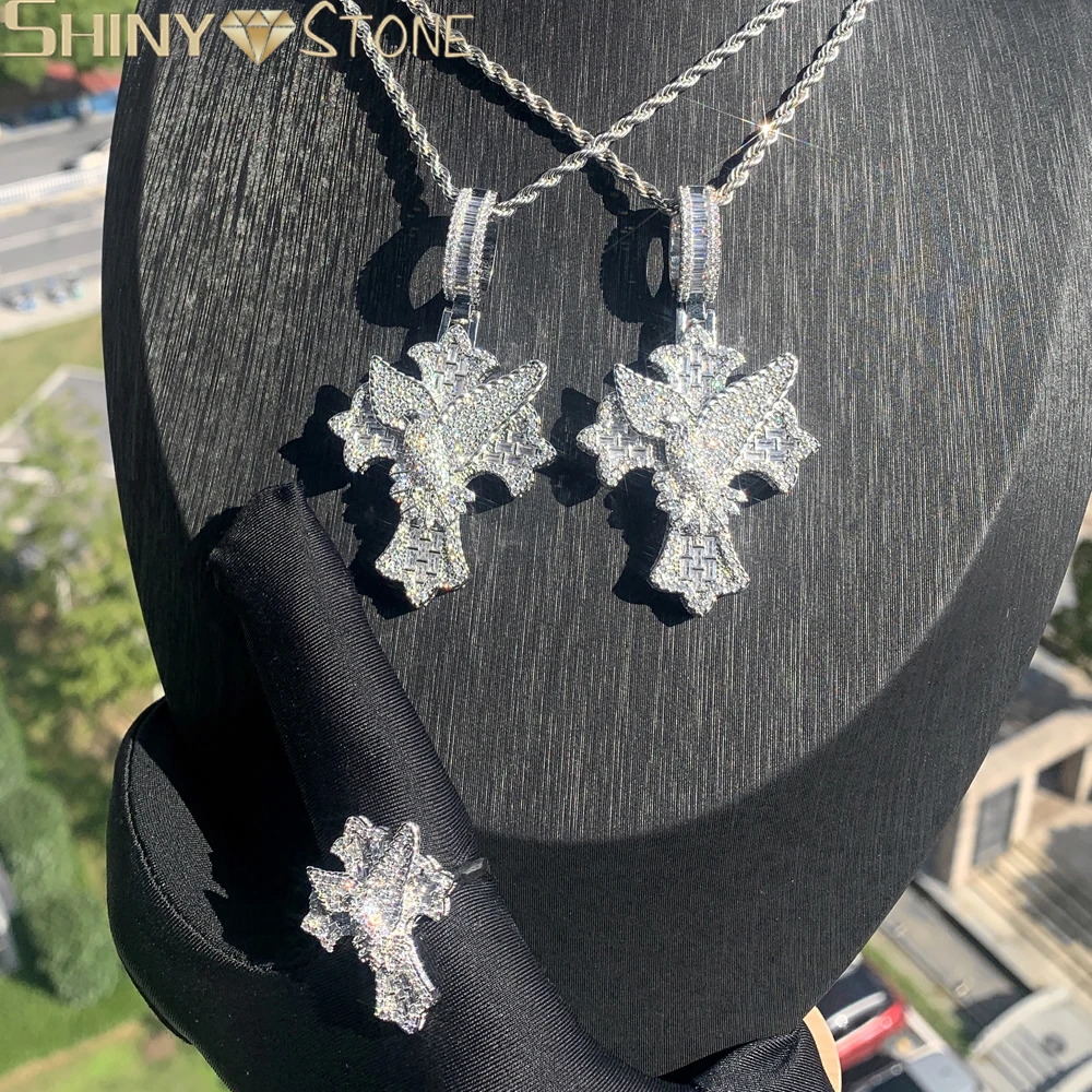 2024 ожерелье с крестом Iced Out Peace Dove для мужчин зубец кубический цирконий блестящий