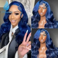 Shumeida Blue Color 13*6 Lace Front Wigs with Pre Plucked Hairline Brazilian Remy Body Wave Human Hair Glueless Wig Baby Hair