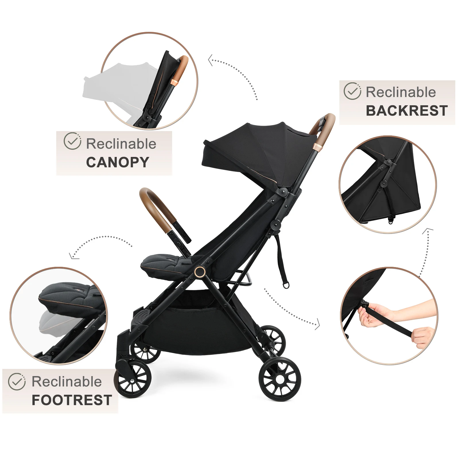 Besrey Baby Stroller Lightweight 1 Click Fold Pram for Kids Infant Trolley For Newborn from 0 to 3 Years Old enlarge