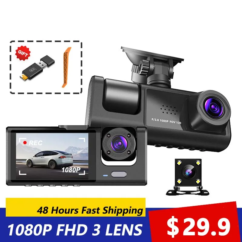 

Dash Cam FHD 1080P Car Video Recorder 3 In 1 Car DVR Dashcam Rear View Camera with Rear Lens Night Vision for Truck Tax Uber