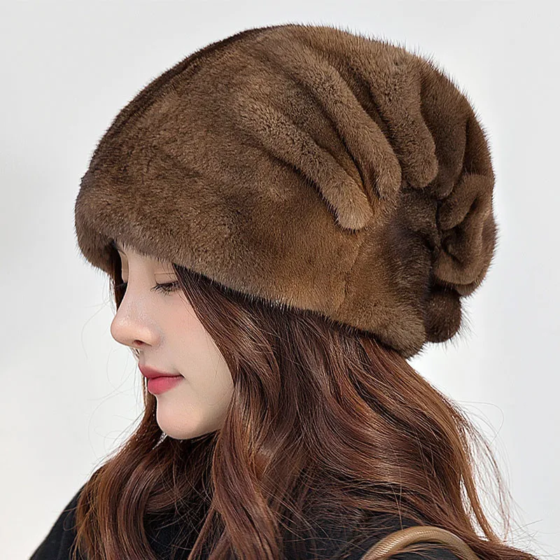 

Women's Fur Hat Designer Winter 2022 New Whole Mink Hair No Brim Luxury Warm Ear Protection Christmas Hat Free Shipping