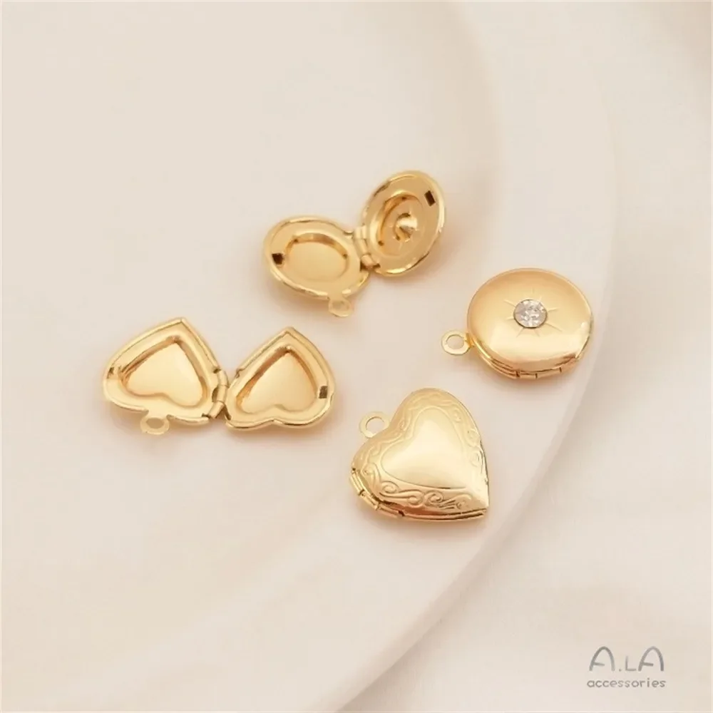 14-каратное золото инкрустированная цирконом круглая коробка для фотографий с