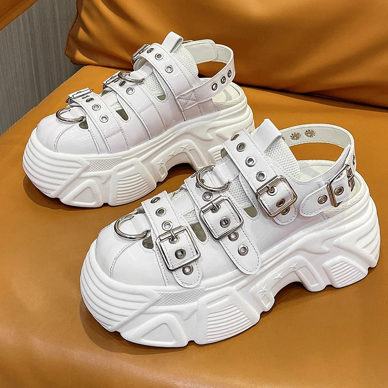 

Женские кроссовки с вырезами, сандалии на платформе, с круглым носком, на застежке, на толстой нескользящей подошве, летние туфли на танкетк...